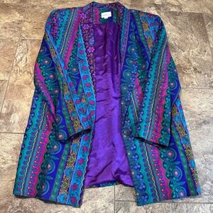 Vintage Windridge Women's Size 8‎ Colorful Boho Print Blazer Jacket Vtg Retro